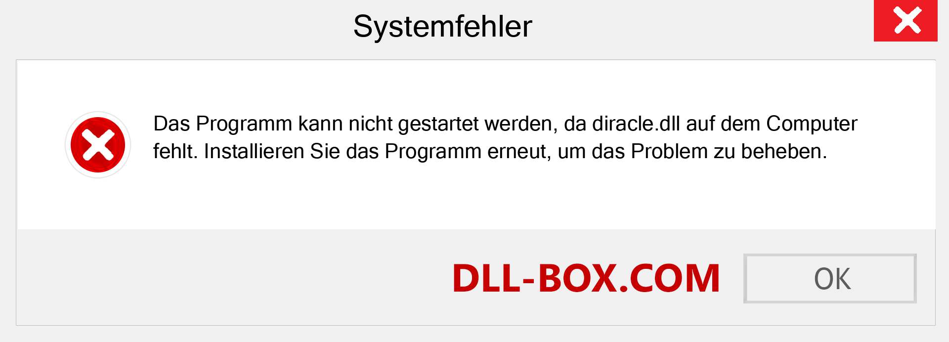 diracle.dll-Datei fehlt?. Download für Windows 7, 8, 10 - Fix diracle dll Missing Error unter Windows, Fotos, Bildern